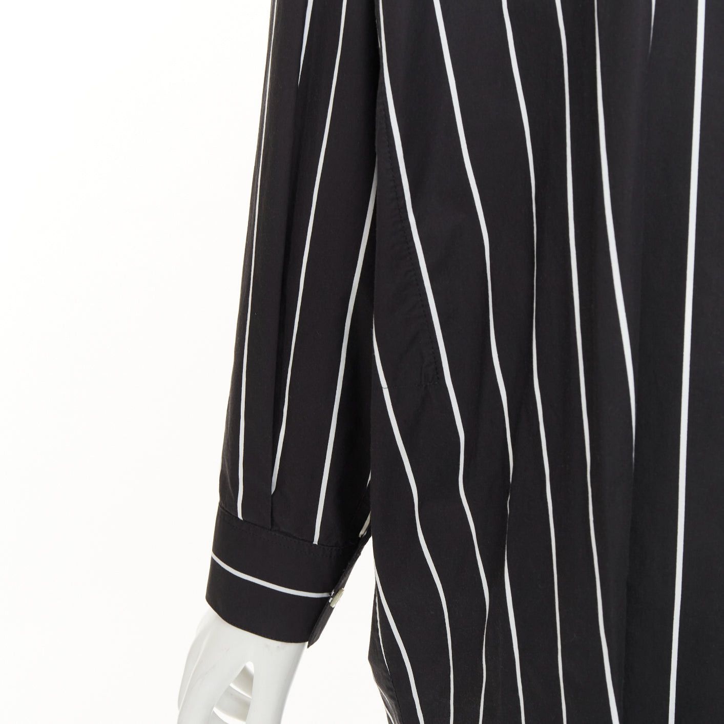 Balenciaga BALENCIAGA 2016 Demna black pinstripe cotton asymmetric band collar shirt dress FR36 S Size S / US 4 / IT 40 - 7 Thumbnail