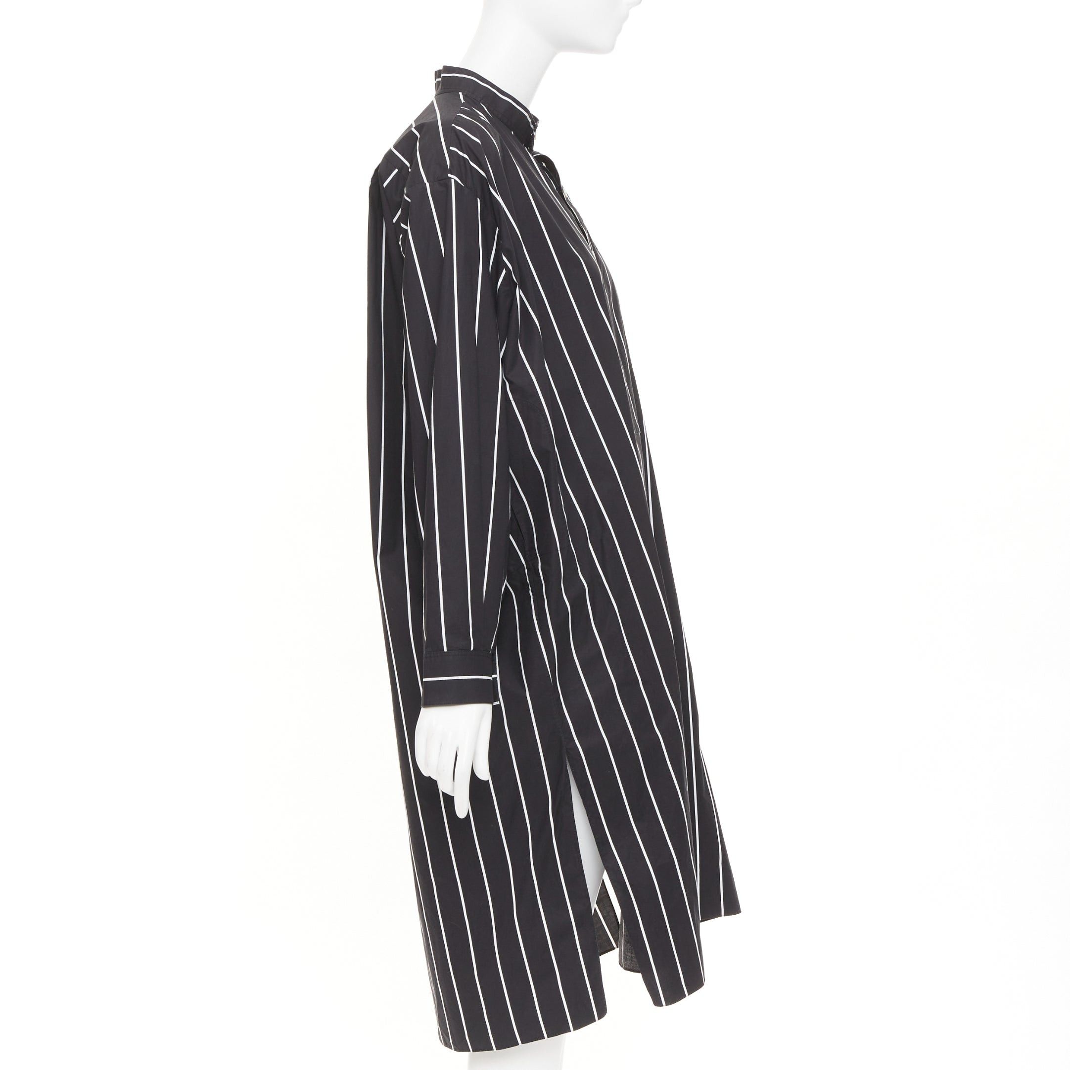 Balenciaga BALENCIAGA 2016 Demna black pinstripe cotton asymmetric band collar shirt dress FR36 S Size S / US 4 / IT 40 - 4 Thumbnail