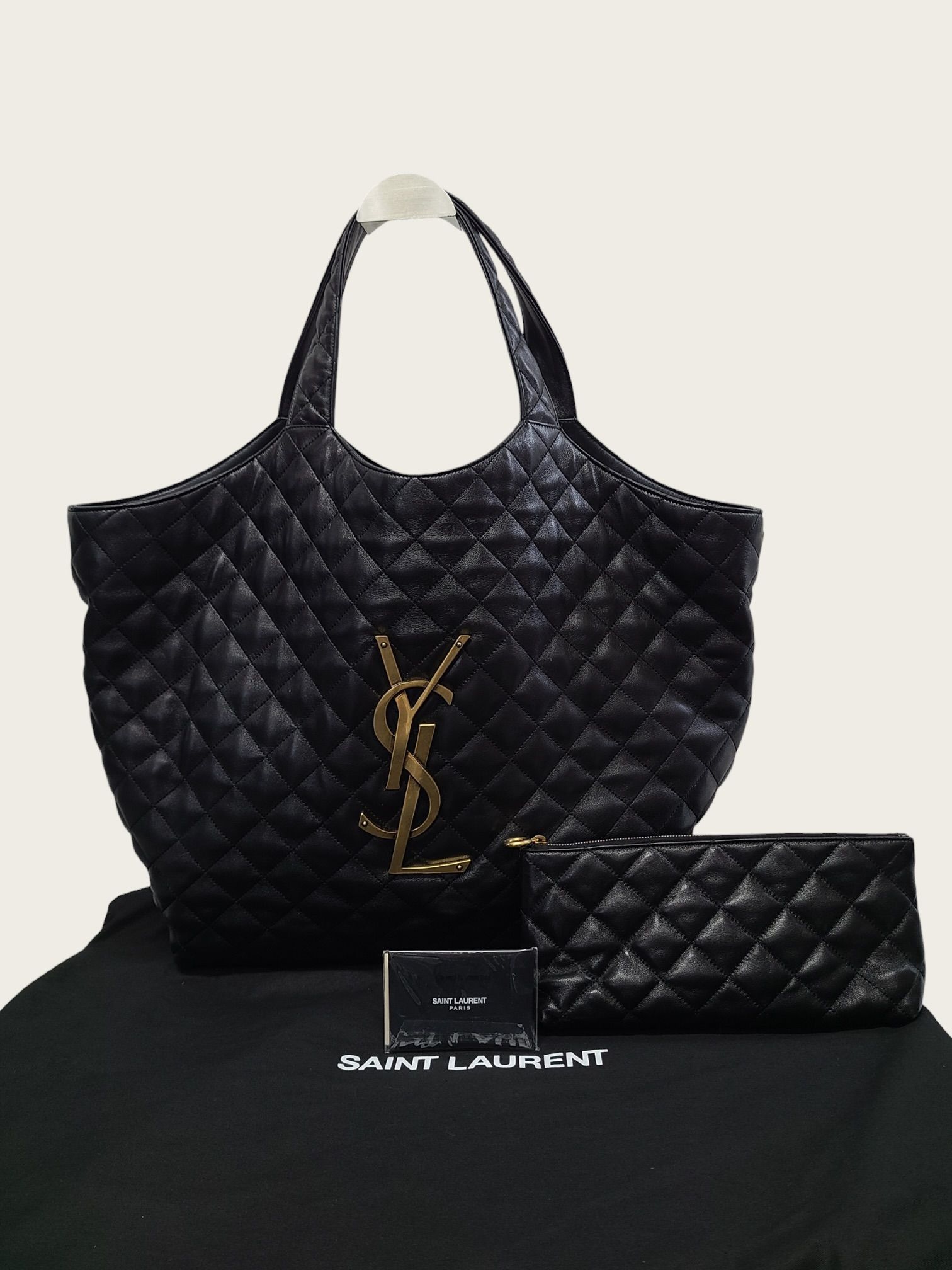 Yves Saint Laurent Black Lambskin Gold-Tone Eye Care Maxi Shopper Bag Size ONE SIZE - 7 Thumbnail