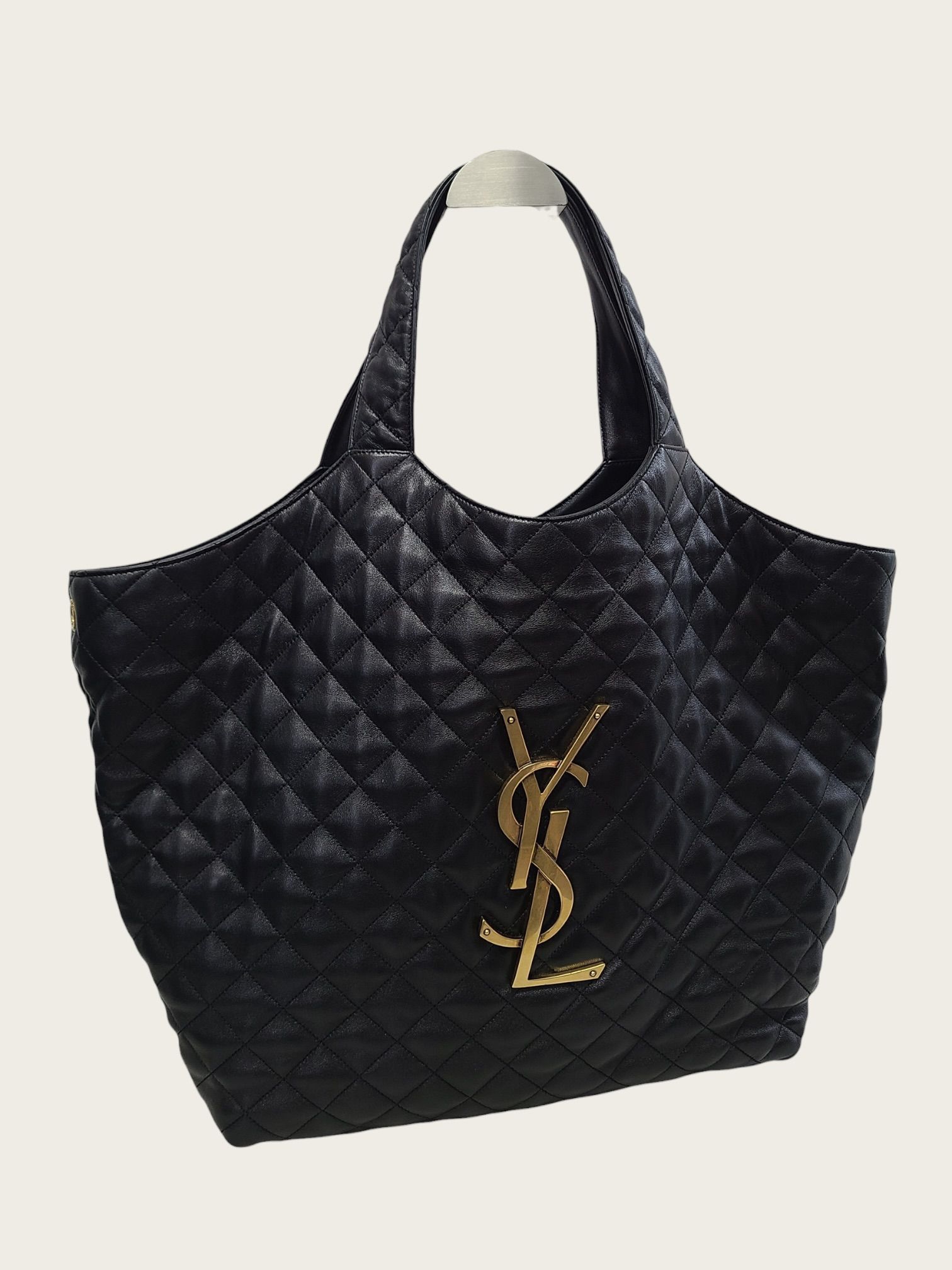 Yves Saint Laurent Black Lambskin Gold-Tone Eye Care Maxi Shopper Bag Size ONE SIZE - 3 Thumbnail