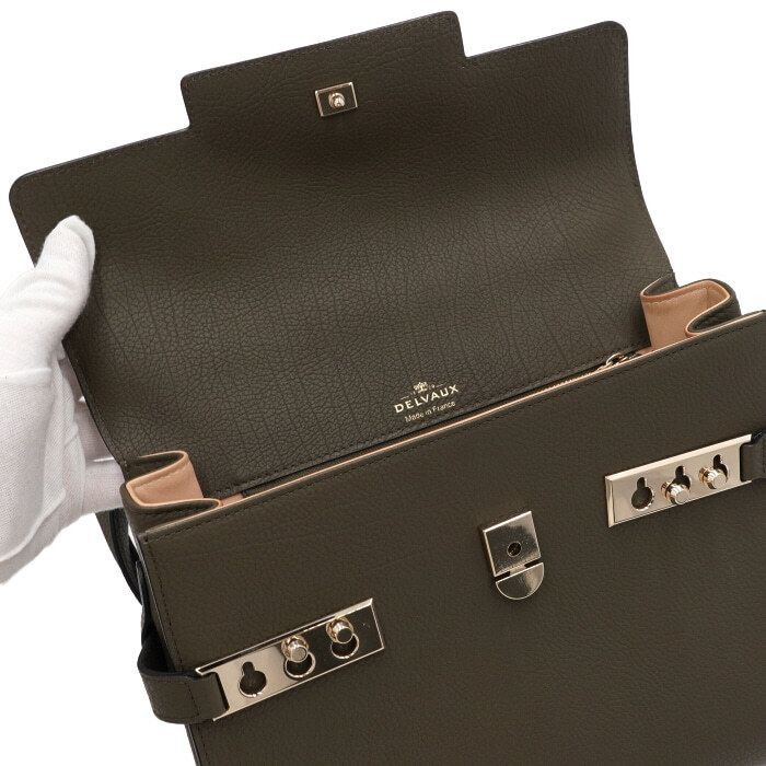 Delvaux Tempête MM Tote Bag in Khaki Crispy Calf Size ONE SIZE - 6 Thumbnail