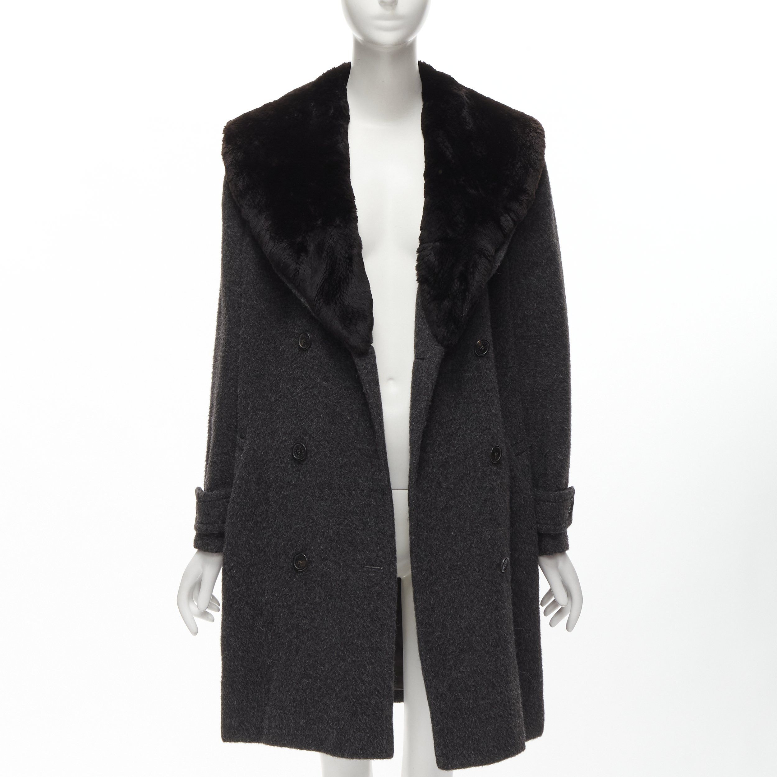 Gucci GUCCI Tom Ford Vintage grey alpaca fur collar double brested winter coat IT42 M Size M / US 6-8 / IT 42-44 - 3 Thumbnail