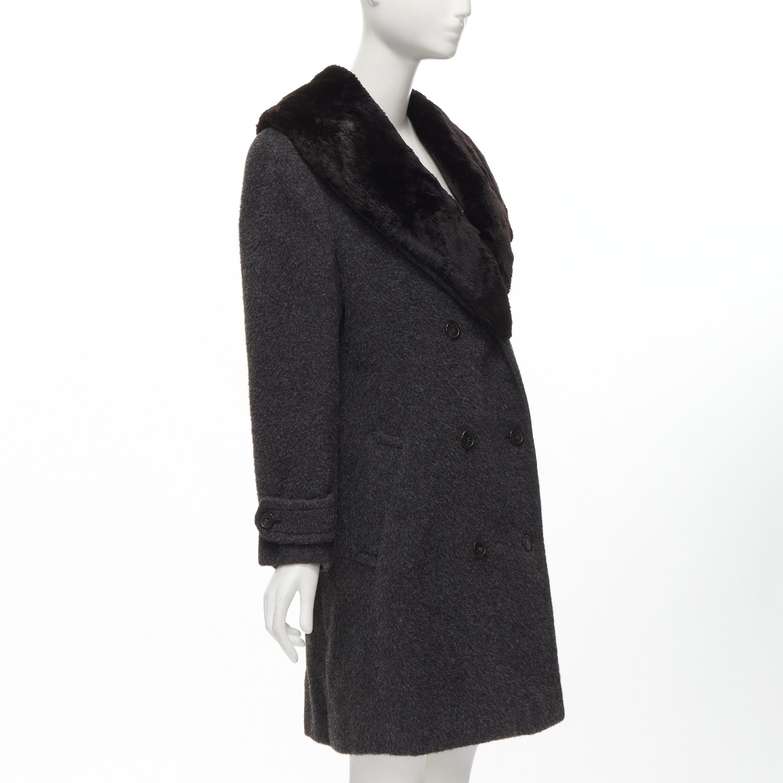 Gucci GUCCI Tom Ford Vintage grey alpaca fur collar double brested winter coat IT42 M Size M / US 6-8 / IT 42-44 - 4 Thumbnail