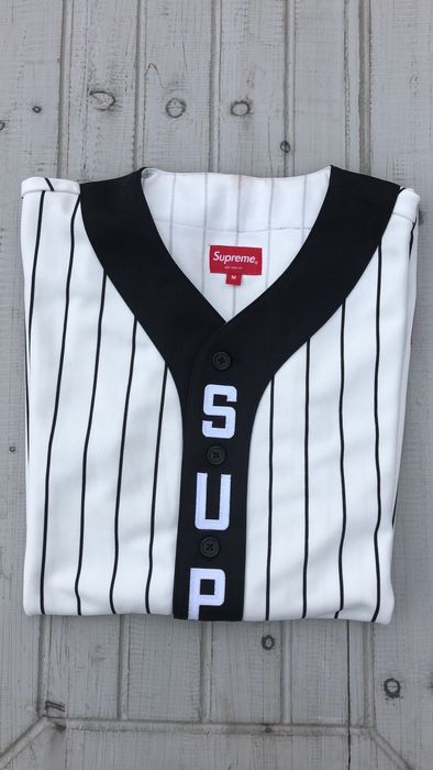 Supreme supreme vertical logo baseball jersey white/black | Grailed