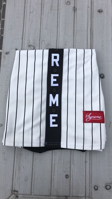 Supreme supreme vertical logo baseball jersey white/black | Grailed