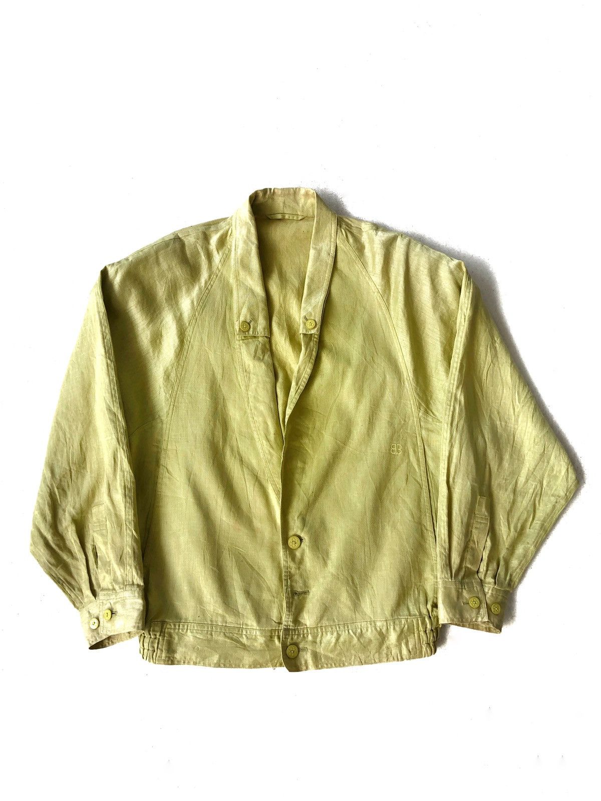 Balenciaga Classic Balenciaga Lime Green Linen Oversized Bomber Jacket Size US L / EU 52-54 / 3 - 8 Thumbnail