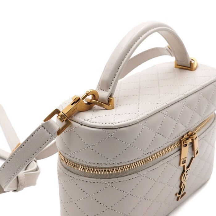 Yves Saint Laurent White Lambskin Monogram GABY Vanity Top Handle Tote Bag and Size ONE SIZE - 7 Thumbnail