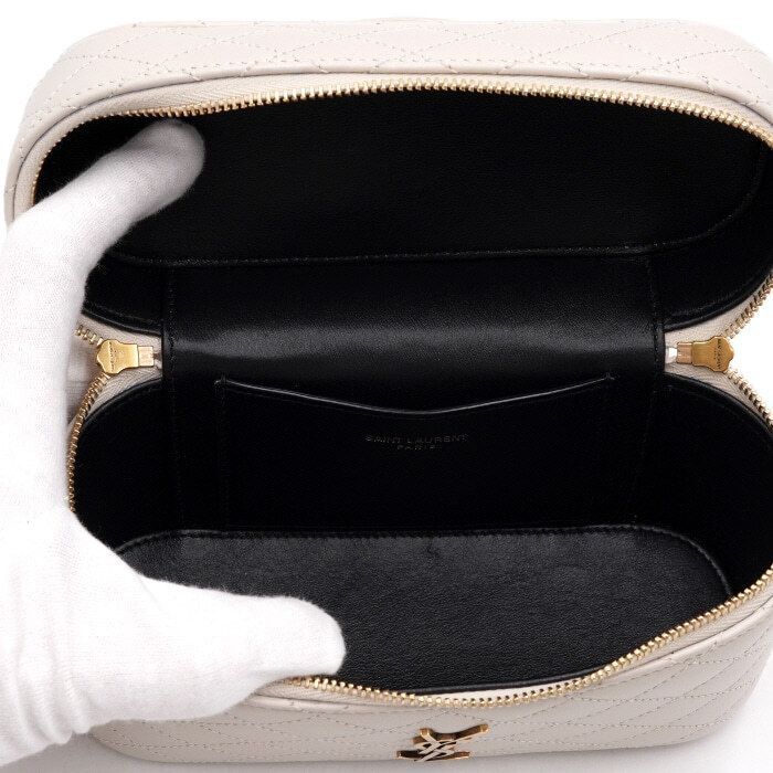 Yves Saint Laurent White Lambskin Monogram GABY Vanity Top Handle Tote Bag and Size ONE SIZE - 5 Thumbnail