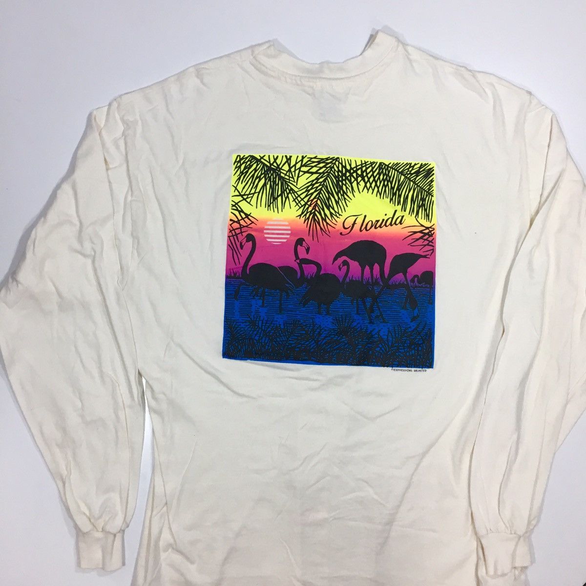 Hanes 90's Pink Flamingos Island Beach FLORIDA Sunset SURFER Shirt Size US XL / EU 56 / 4 - 5 Thumbnail