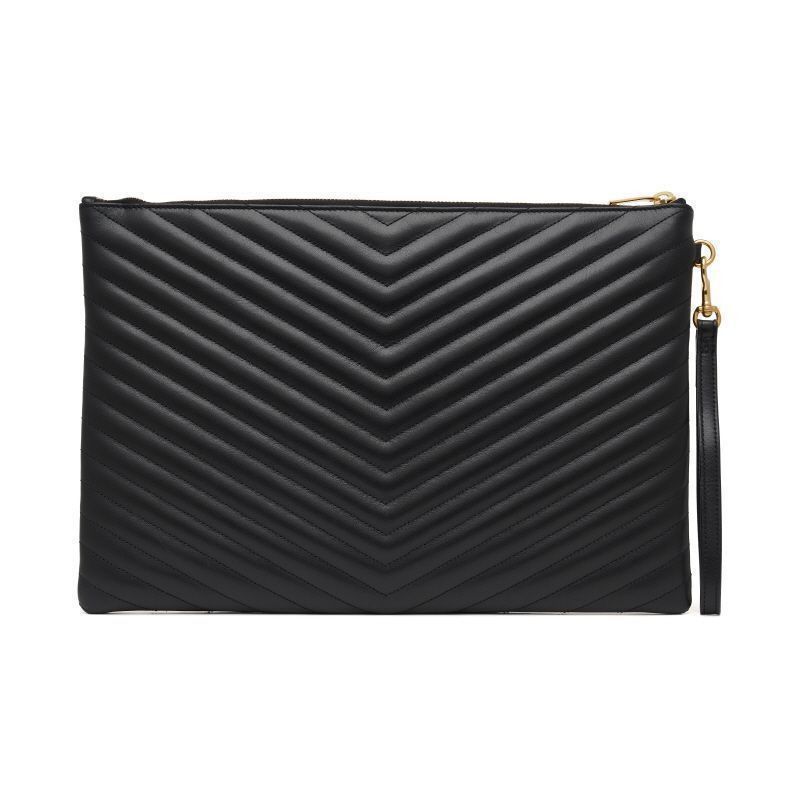 Yves Saint Laurent Clutch Quilted Monogram Gold Large Pouch Black Size ONE SIZE - 7 Thumbnail