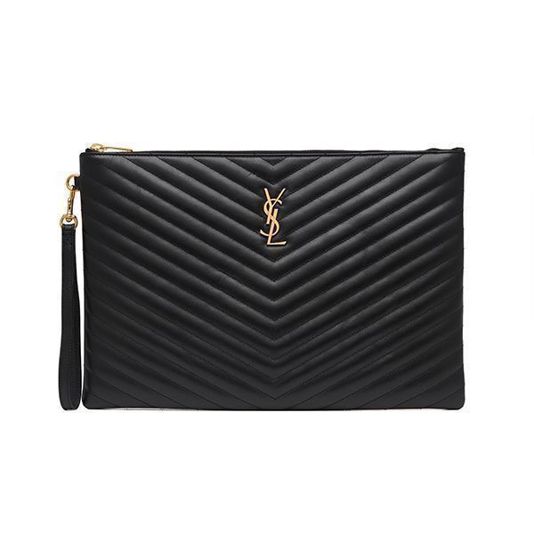 Yves Saint Laurent Clutch Quilted Monogram Gold Large Pouch Black Size ONE SIZE - 4 Thumbnail