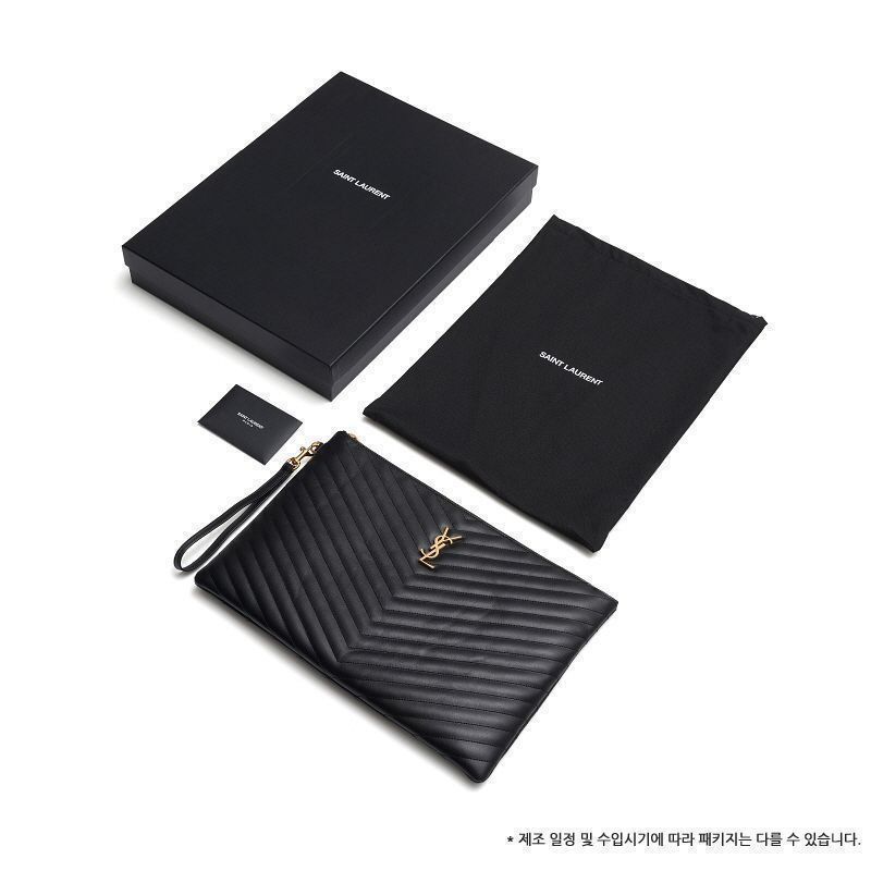 Yves Saint Laurent Clutch Quilted Monogram Gold Large Pouch Black Size ONE SIZE - 11 Thumbnail