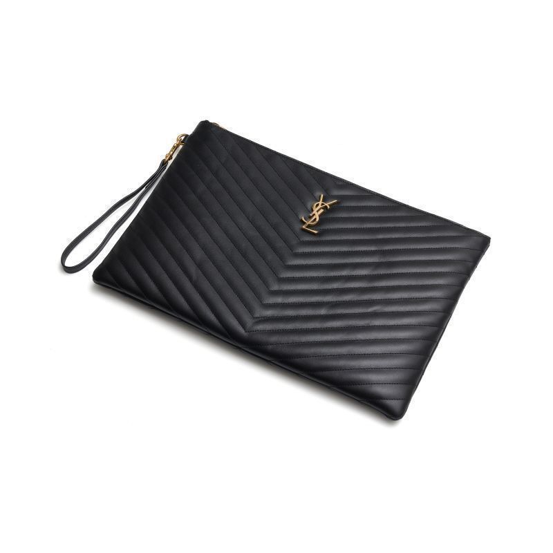 Yves Saint Laurent Clutch Quilted Monogram Gold Large Pouch Black Size ONE SIZE - 8 Thumbnail