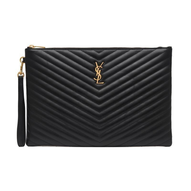 Yves Saint Laurent Clutch Quilted Monogram Gold Large Pouch Black Size ONE SIZE - 3 Thumbnail