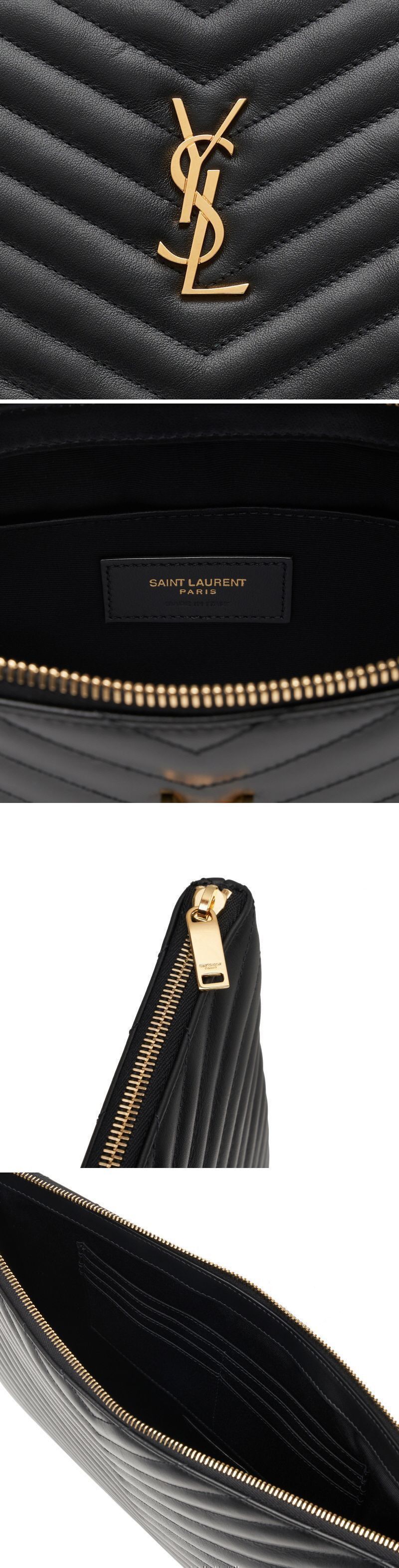 Yves Saint Laurent Clutch Quilted Monogram Gold Large Pouch Black Size ONE SIZE - 10 Thumbnail