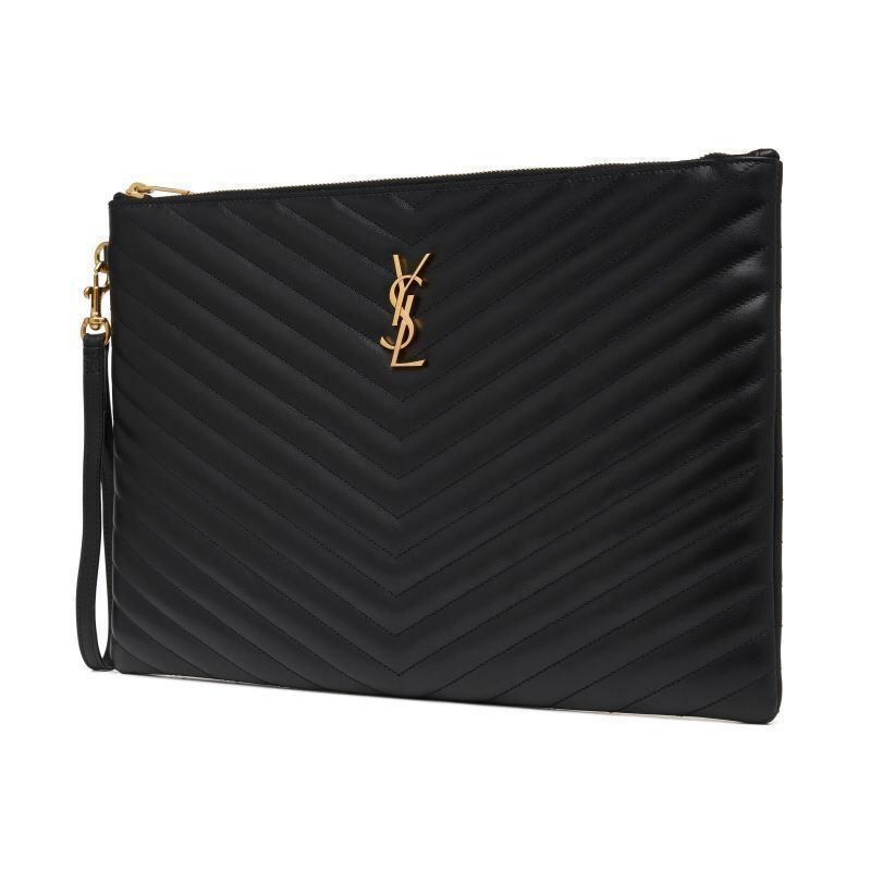 Yves Saint Laurent Clutch Quilted Monogram Gold Large Pouch Black Size ONE SIZE - 6 Thumbnail