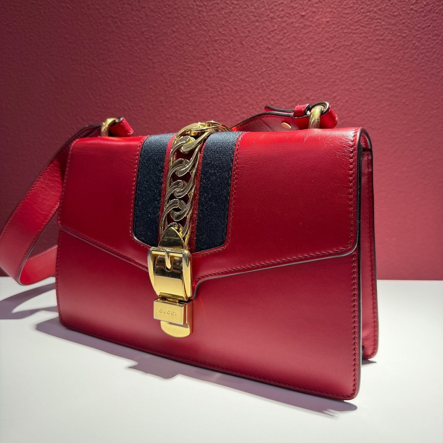 Gucci Gucci Sylvie Red Leather Shoulder Bag Size ONE SIZE - 6 Thumbnail