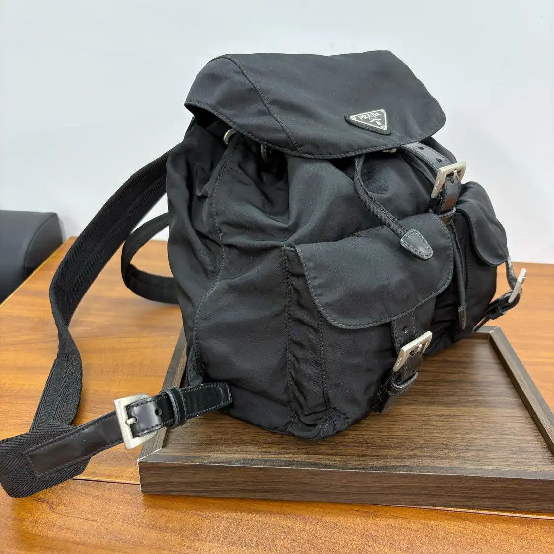 Prada PRADA black nylon logo backpack silver hardware Size ONE SIZE - 4 Thumbnail