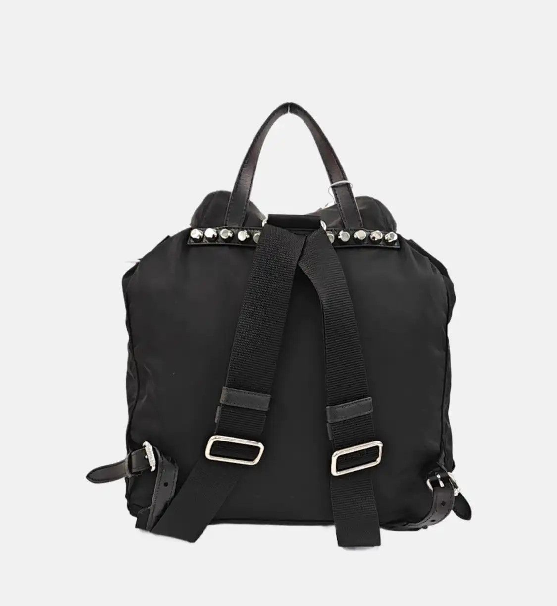 Prada PRADA black nylon stud backpack handbag silver hardware Size ONE SIZE - 5 Thumbnail