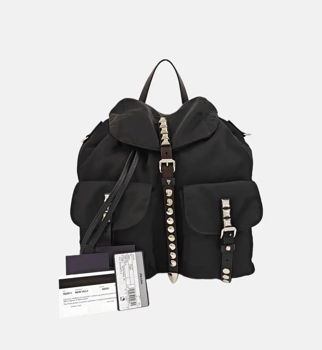 Prada PRADA black nylon stud backpack handbag silver hardware Size ONE SIZE - 8 Thumbnail