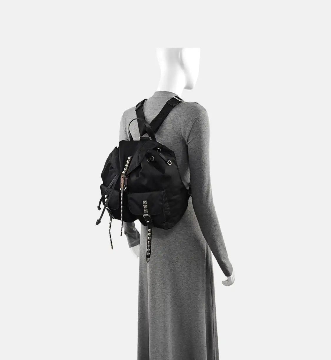 Prada PRADA black nylon stud backpack handbag silver hardware Size ONE SIZE - 2 Thumbnail