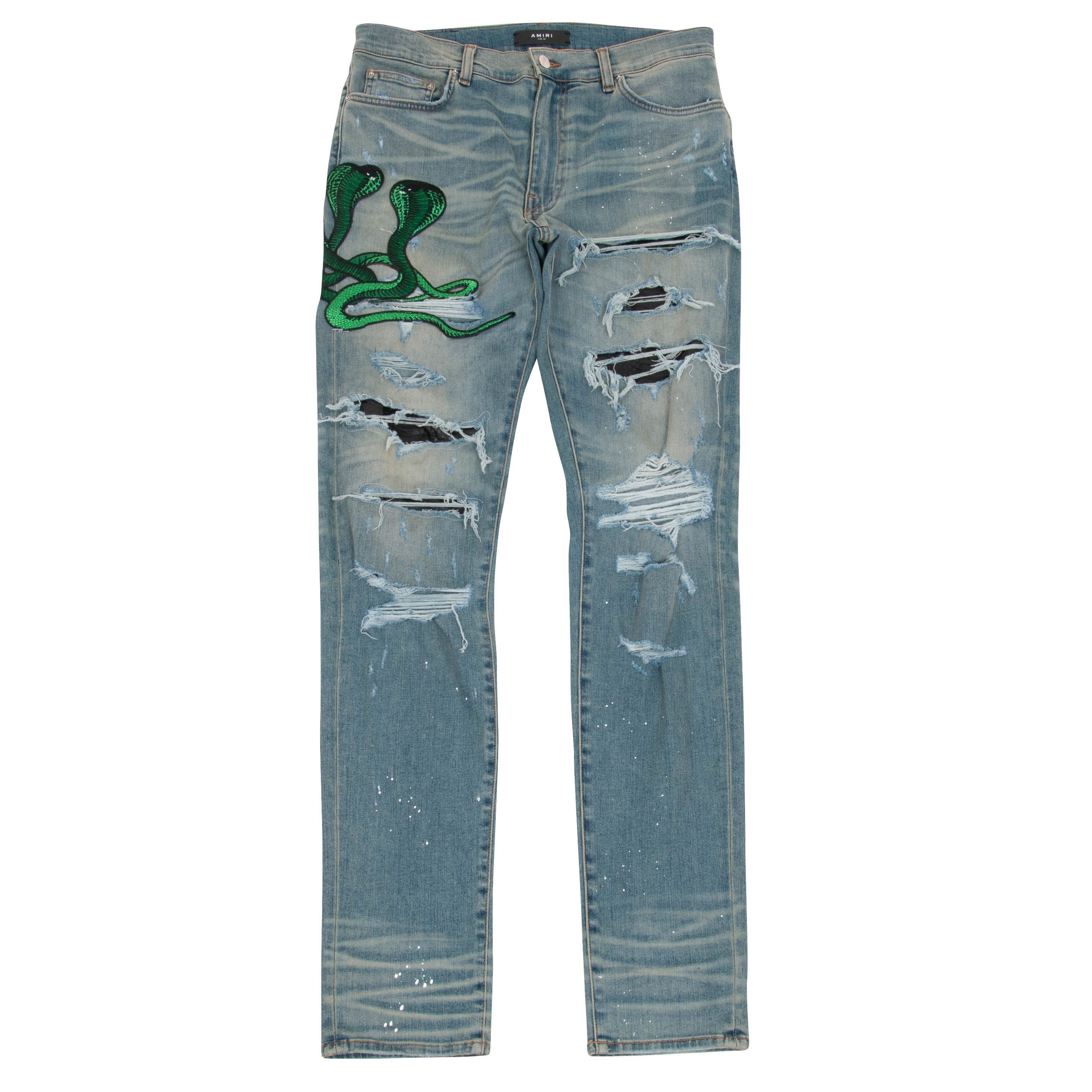 Amiri Art Patch Snake Jeans - Indigo | Grailed