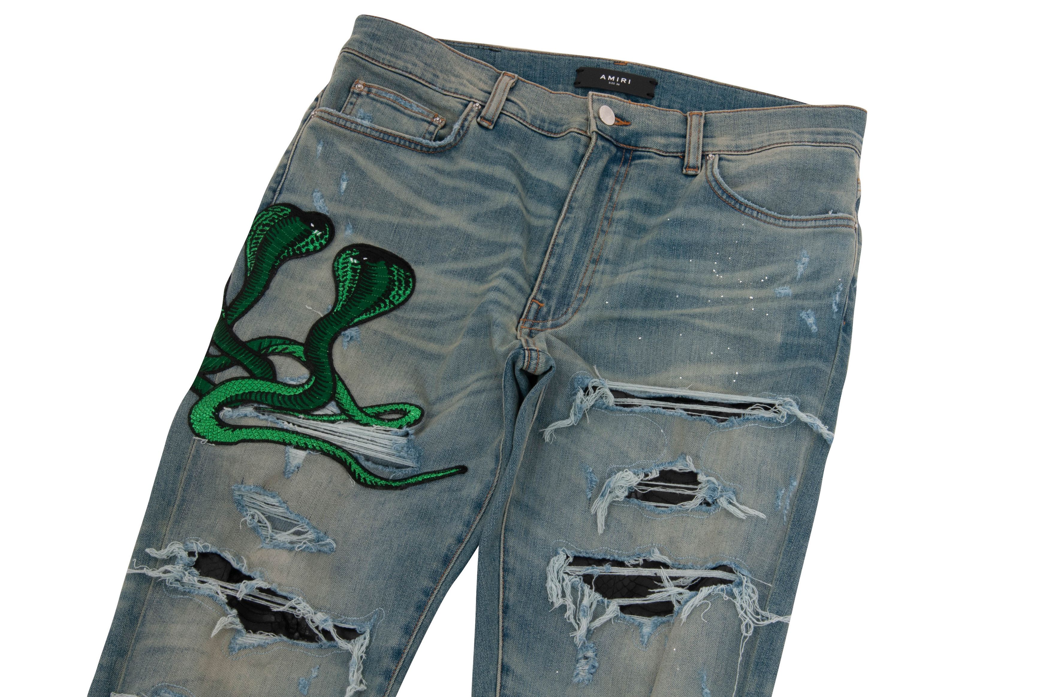 Amiri Art Patch Snake Jeans - Indigo | Grailed