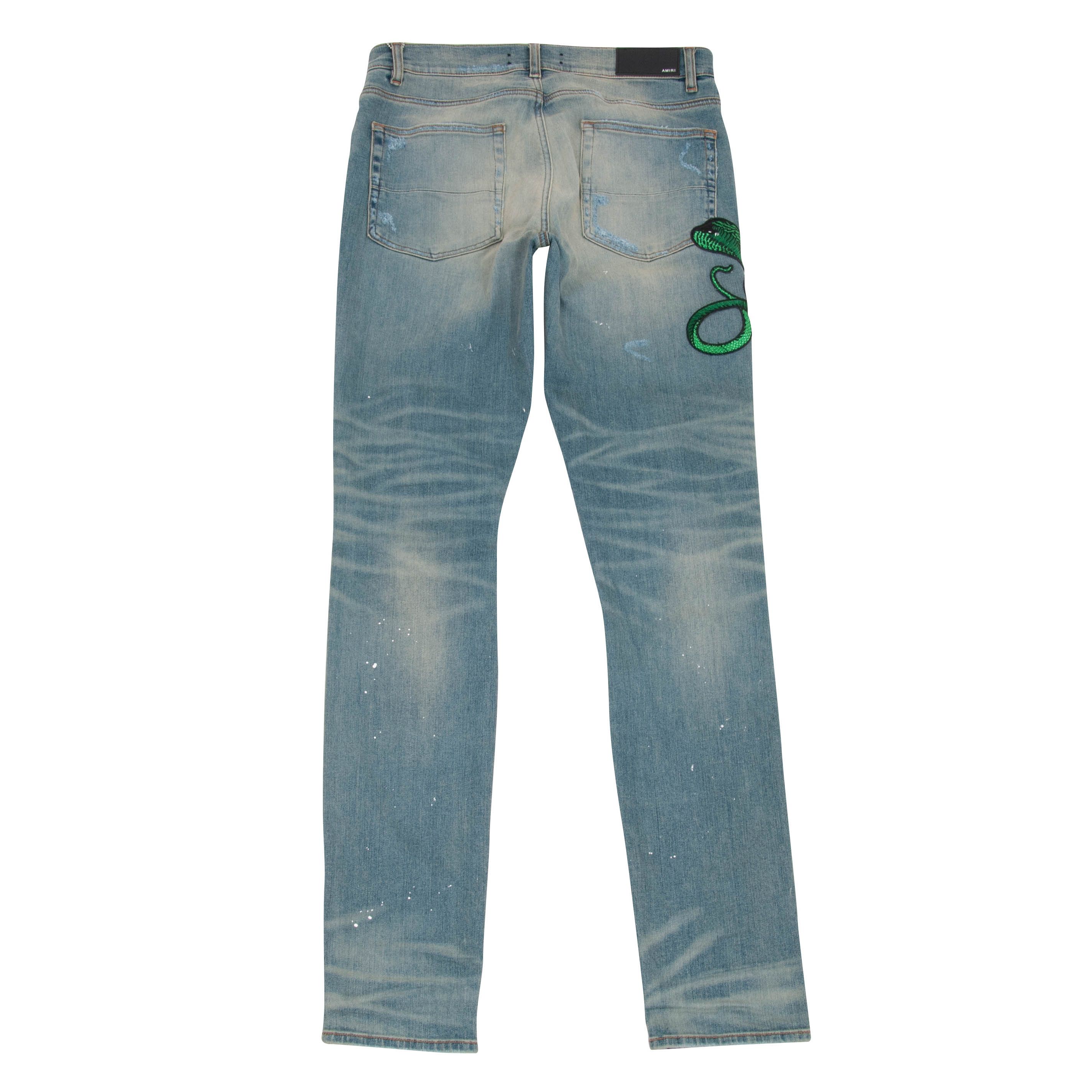 Amiri Art Patch Snake Jeans - Indigo | Grailed