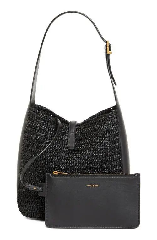 Saint Laurent Paris Small Le 5 À 7 Woven Raffia Hobo Bag in black Size ONE SIZE - 2 Thumbnail