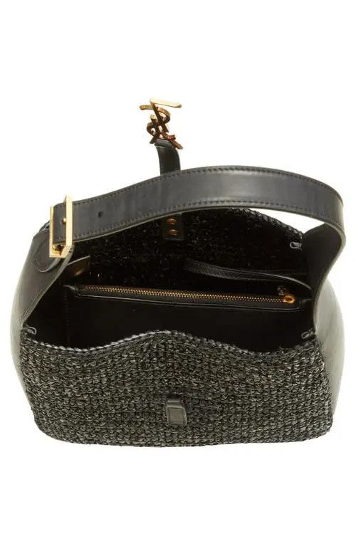 Saint Laurent Paris Small Le 5 À 7 Woven Raffia Hobo Bag in black Size ONE SIZE - 3 Thumbnail