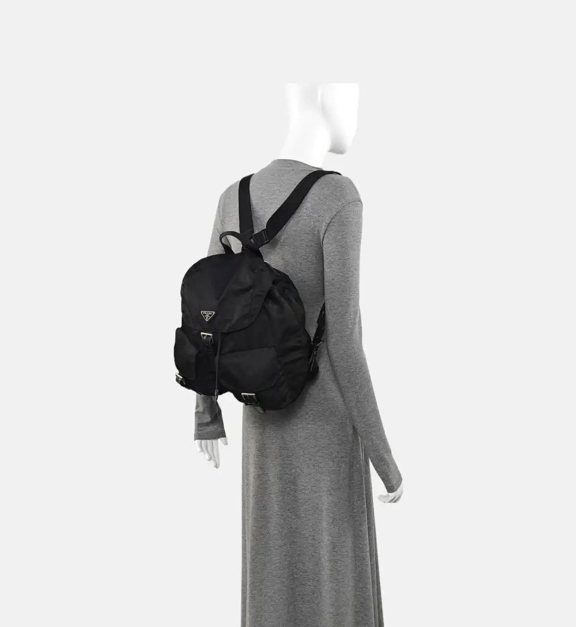 Prada PRADA Re-Nylon Medium black nylon logo backpack silver hardware Size ONE SIZE - 2 Thumbnail