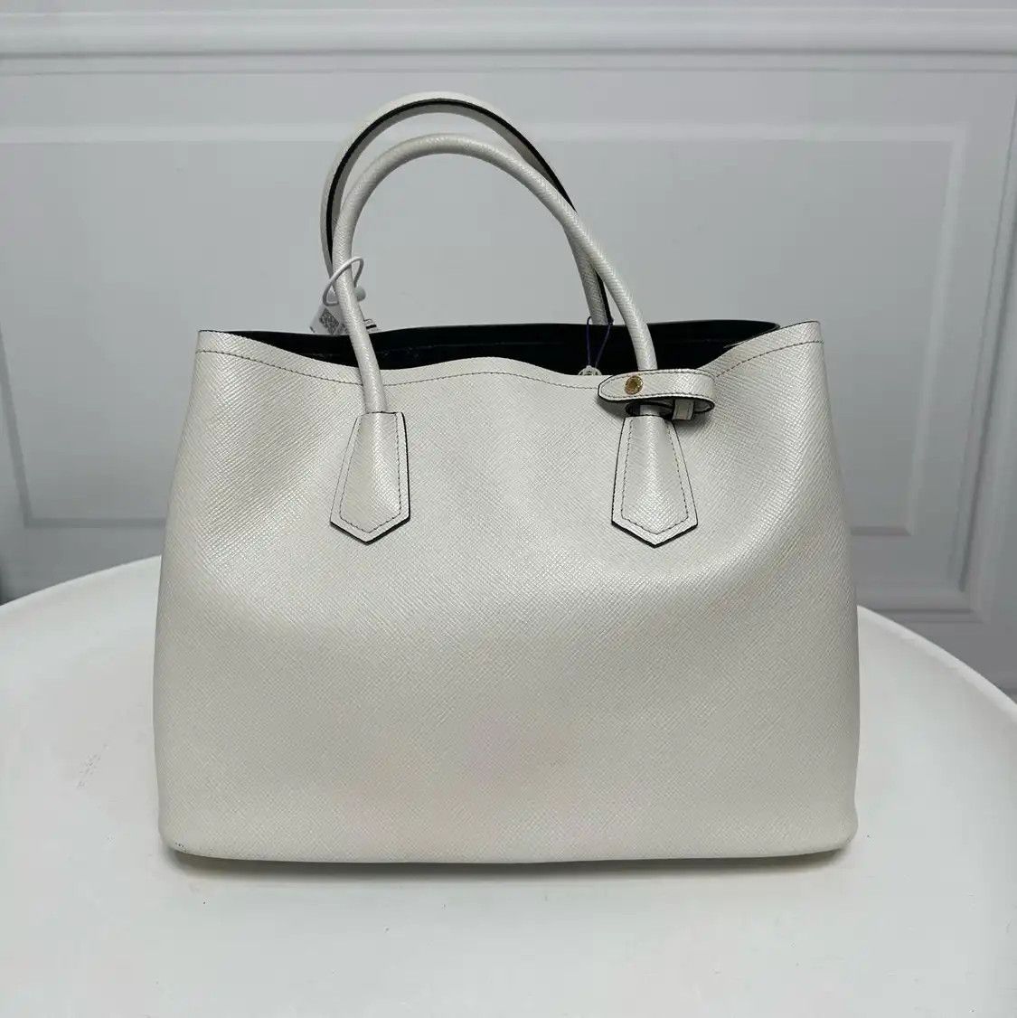 Prada PRADA Double Medium white cowhide leather logo cross pattern shoulder bag Size ONE SIZE - 4 Thumbnail