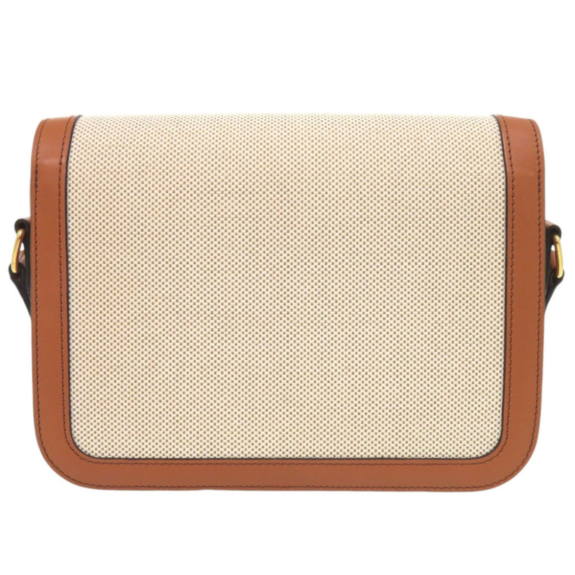 Celine Celine Classic Triomphe Calfskin Textile Natural Tan Shoulder Bag 1385 Size ONE SIZE - 3 Thumbnail