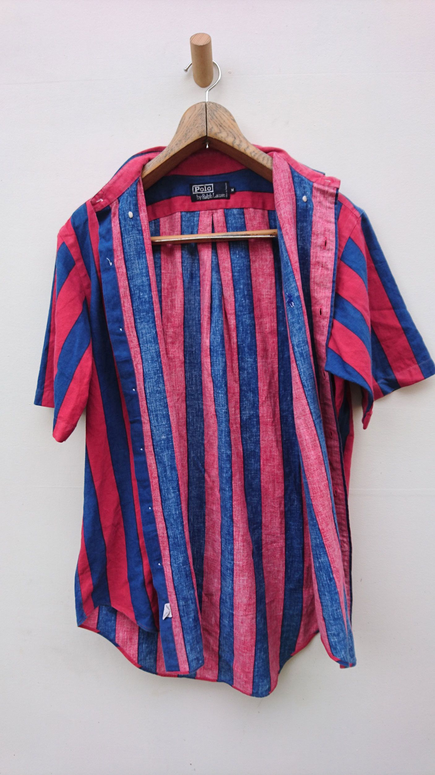 Vintage Men Short Sleeve Shirt Polo Ralph Lauren TWo Tones Stripes - Main Image
