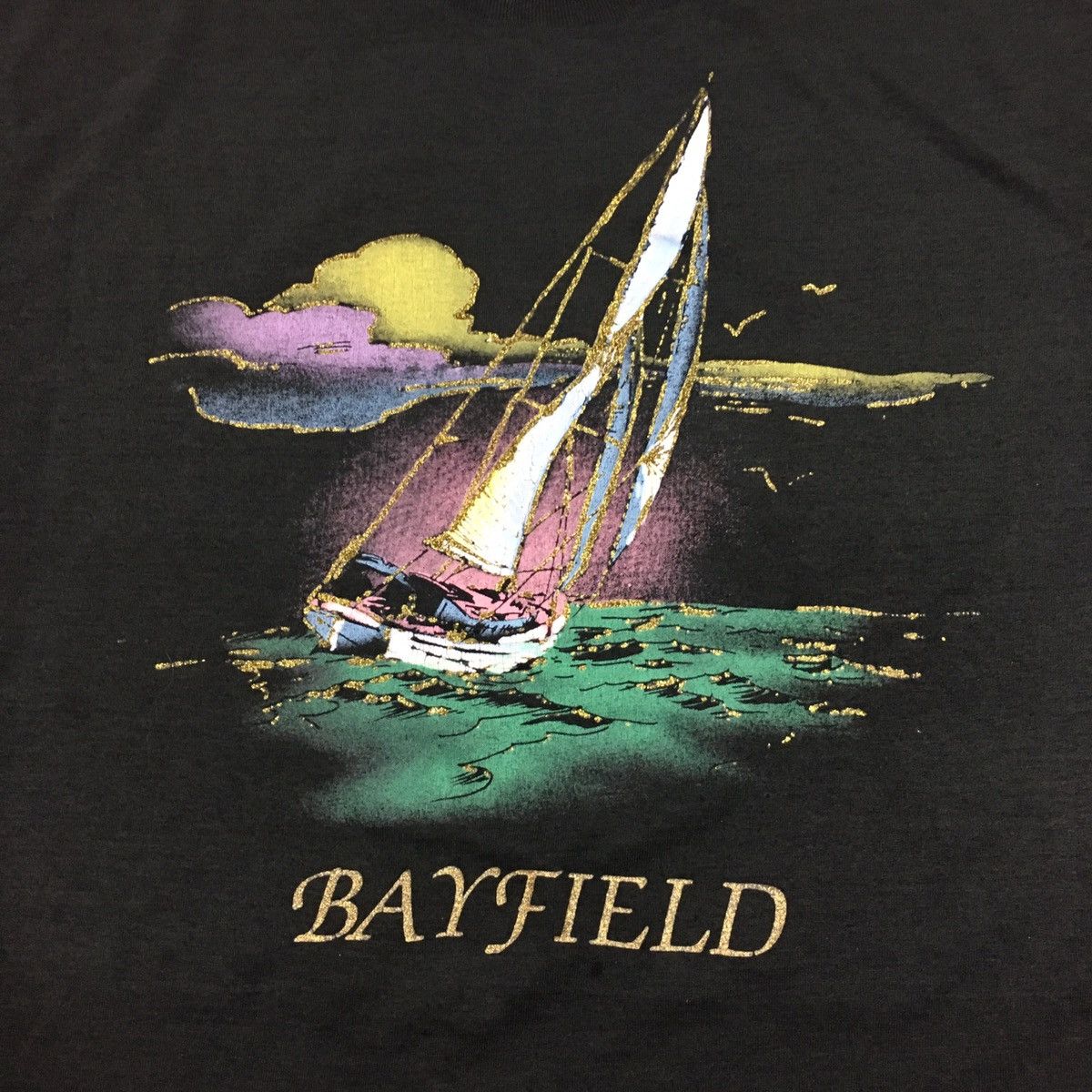 Fruit Of The Loom 80 90's BAYFIELD Sailboat Pastel Ship Sailing 50/50 T Shirt Size US XL / EU 56 / 4 - 1 Thumbnail