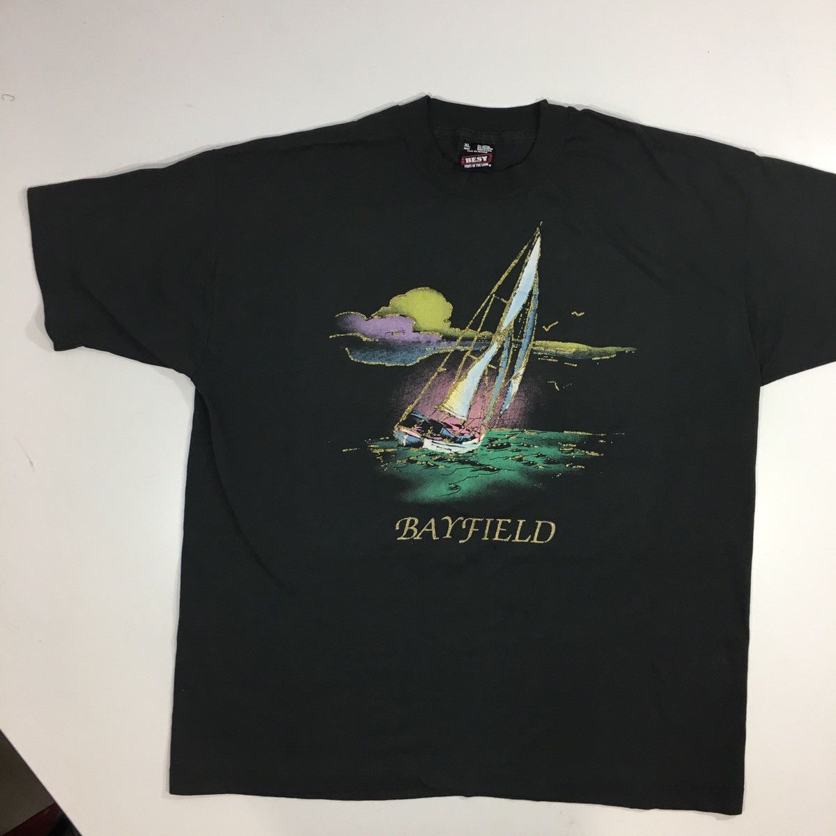 Fruit Of The Loom 80 90's BAYFIELD Sailboat Pastel Ship Sailing 50/50 T Shirt Size US XL / EU 56 / 4 - 2 Thumbnail