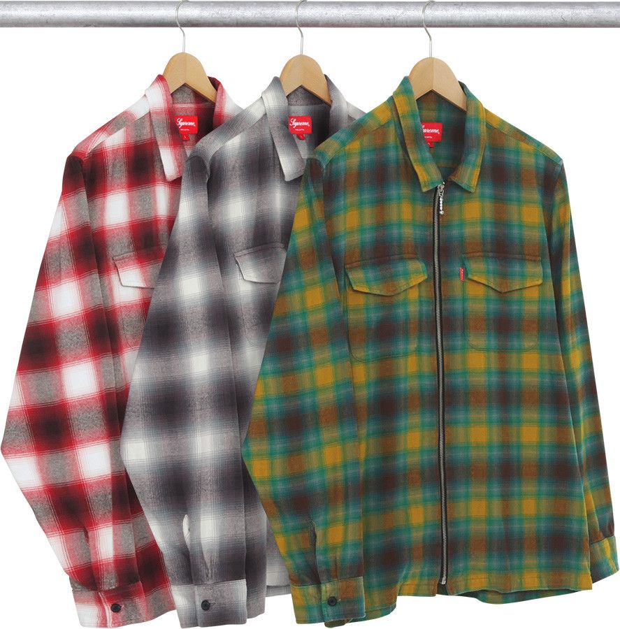 Supreme Supreme Shadow Plaid Zip Up Flannel Shirt (Green/Blue/Mustard) |  Grailed