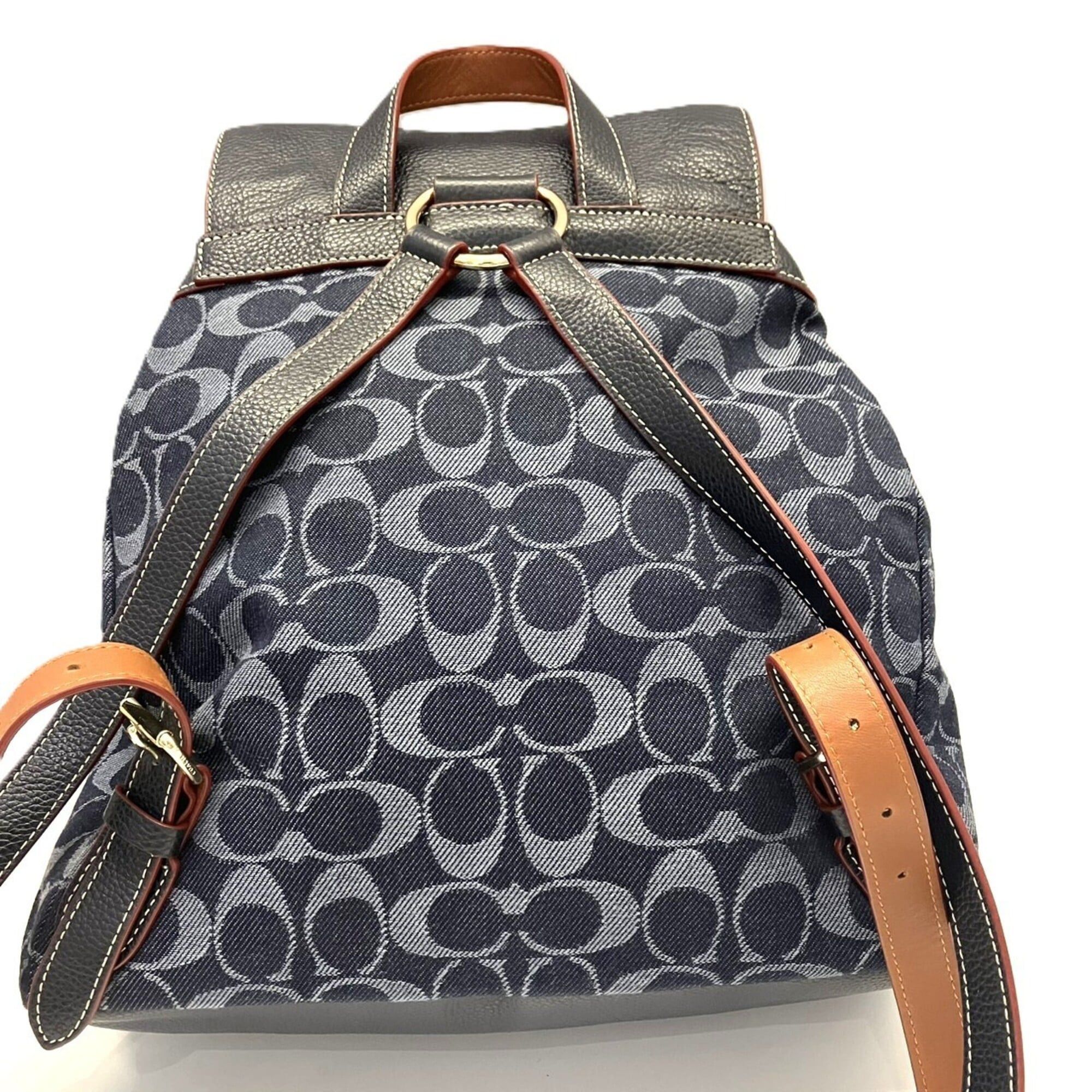 Coach Coach Signature Turnlock Backpack, Jacquard Fabric, Navy Indigo Color, F37589 COACH Size ONE SIZE - 2 Thumbnail