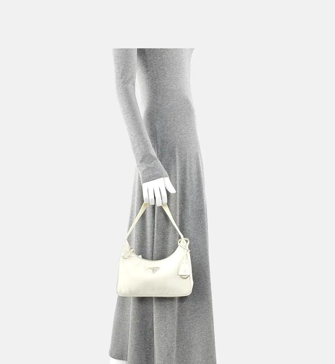 Prada PRADA Re-Edition white fabric logo handbag shoulder bag crossbody bag silver har Size ONE SIZE - 2 Thumbnail