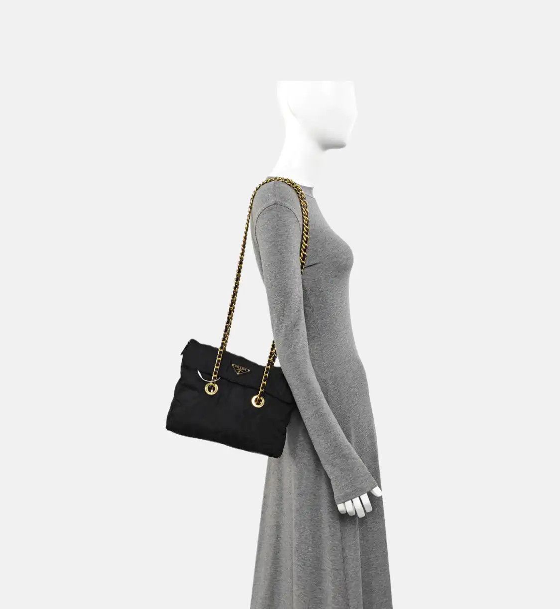Prada PRADA black nylon logo quilted parachute bag shoulder bag crossbody gold hardwar Size ONE SIZE - 2 Thumbnail