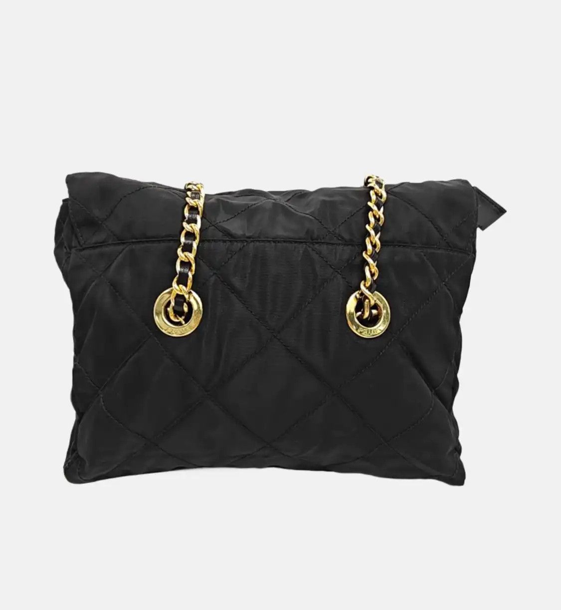 Prada PRADA black nylon logo quilted parachute bag shoulder bag crossbody gold hardwar Size ONE SIZE - 5 Thumbnail