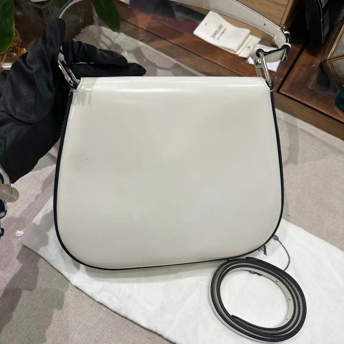 Prada PRADA Cleo mini white cowhide leather logo shoulder bag silver hardware Size ONE SIZE - 5 Thumbnail