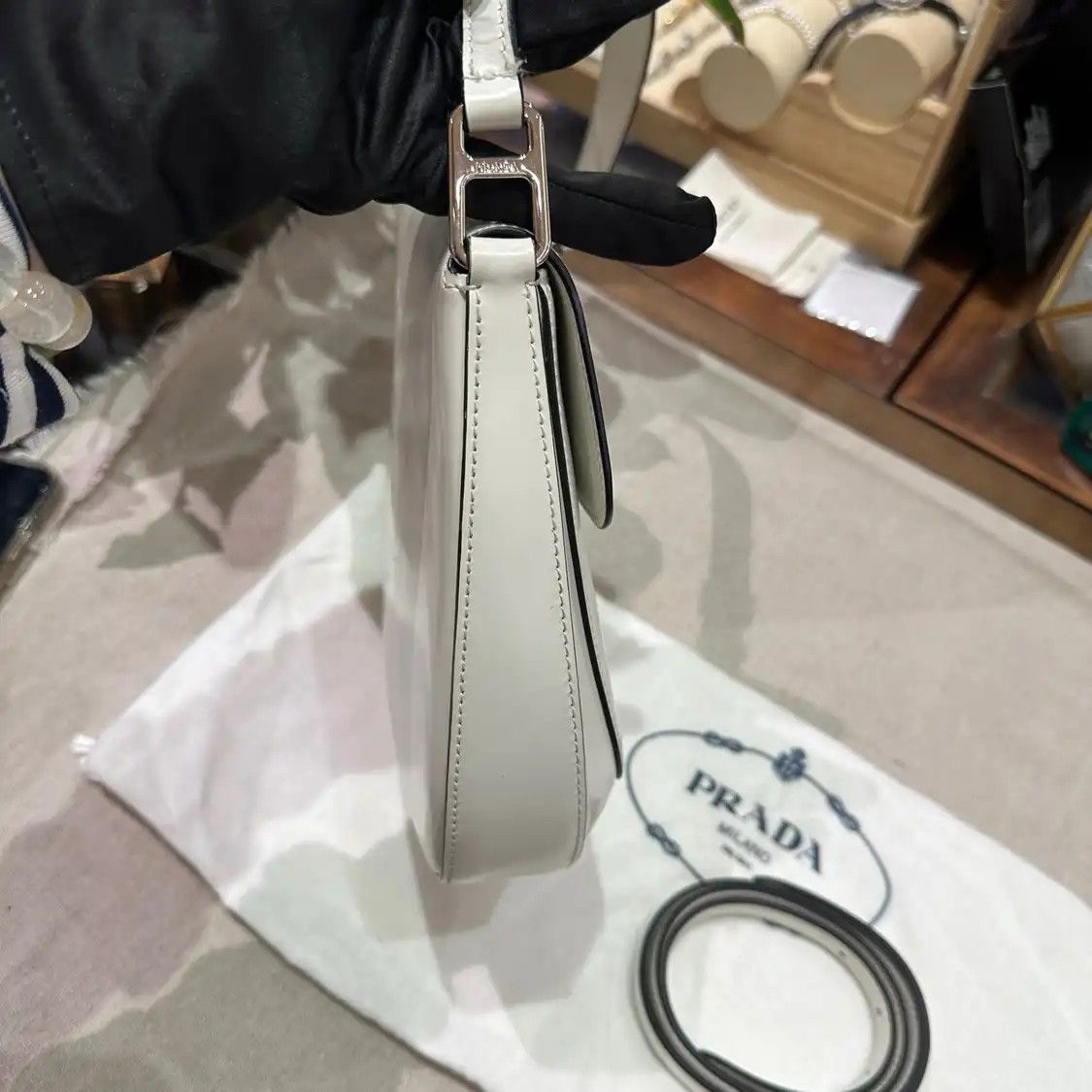 Prada PRADA Cleo mini white cowhide leather logo shoulder bag silver hardware Size ONE SIZE - 6 Thumbnail
