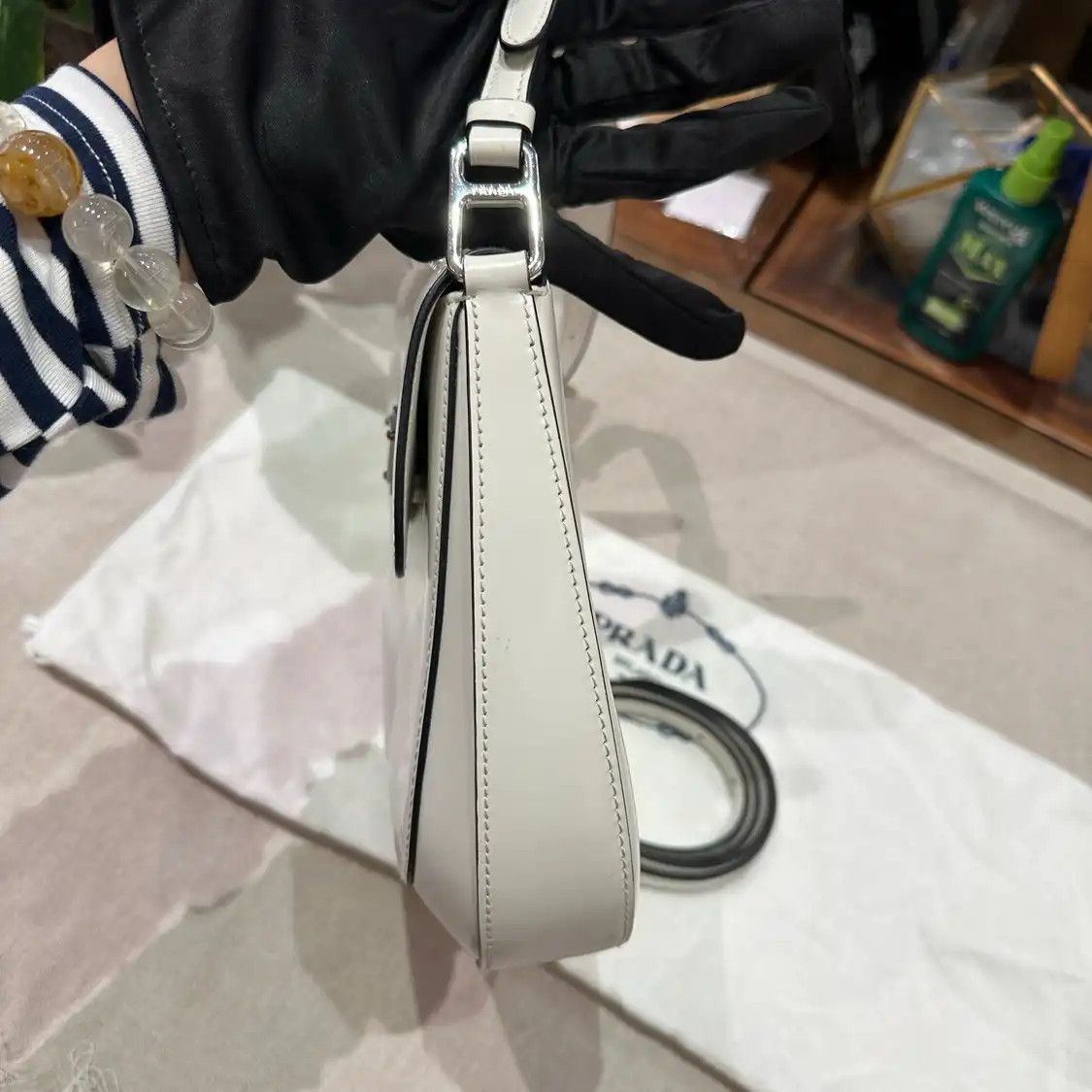 Prada PRADA Cleo mini white cowhide leather logo shoulder bag silver hardware Size ONE SIZE - 4 Thumbnail