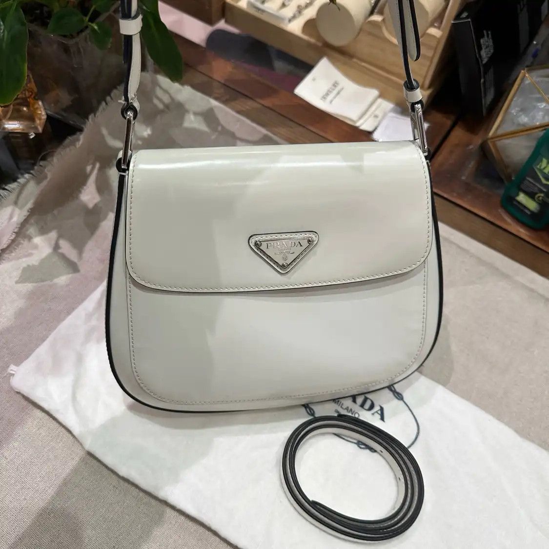 Prada PRADA Cleo mini white cowhide leather logo shoulder bag silver hardware Size ONE SIZE - 3 Thumbnail