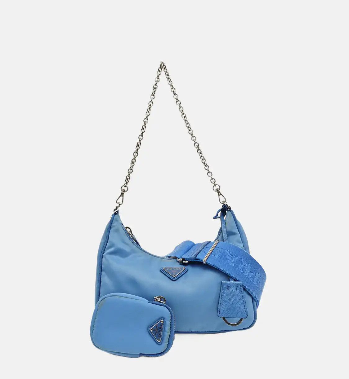 Prada PRADA Re-Edition 2005 blue nylon crossbody bag silver hardware sub-pocket 2 stri Size ONE SIZE - 8 Thumbnail