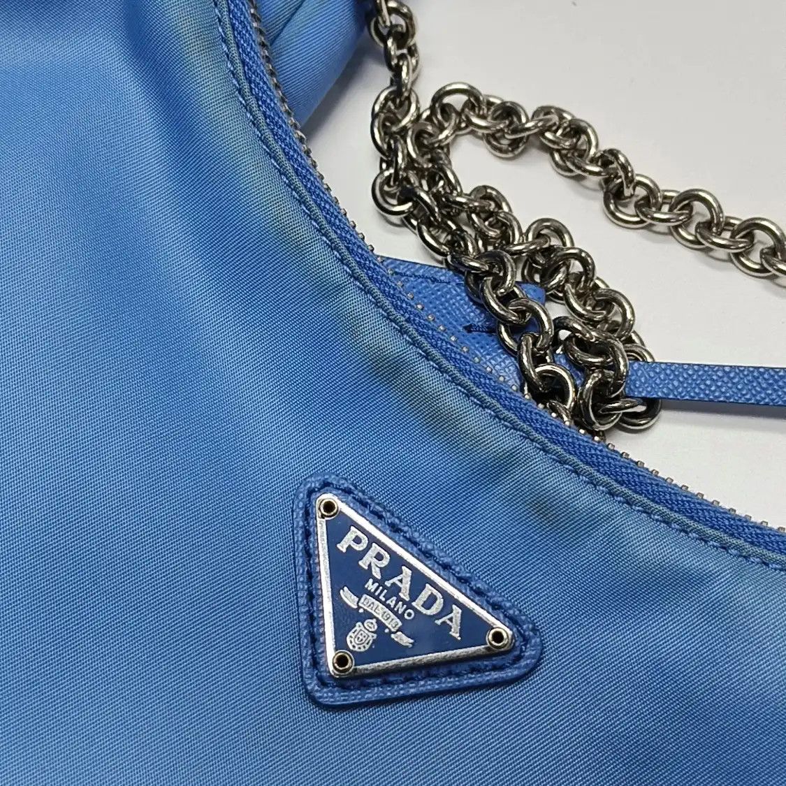 Prada PRADA Re-Edition 2005 blue nylon crossbody bag silver hardware sub-pocket 2 stri Size ONE SIZE - 9 Thumbnail