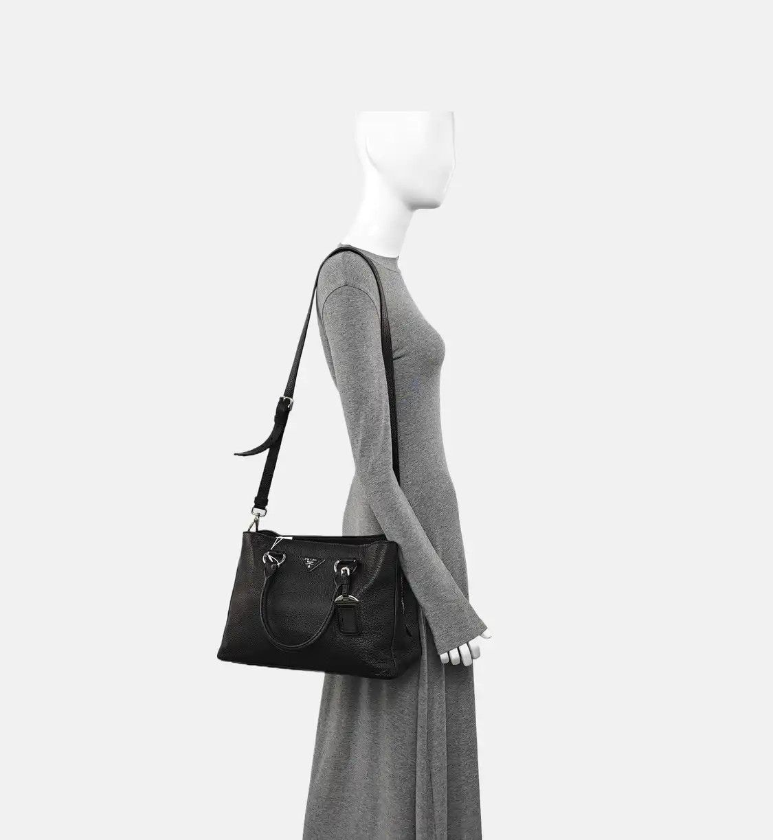 Prada PRADA Vitello black deerskin logo shoulder bag handbag silver hardware detachabl Size ONE SIZE - 2 Thumbnail