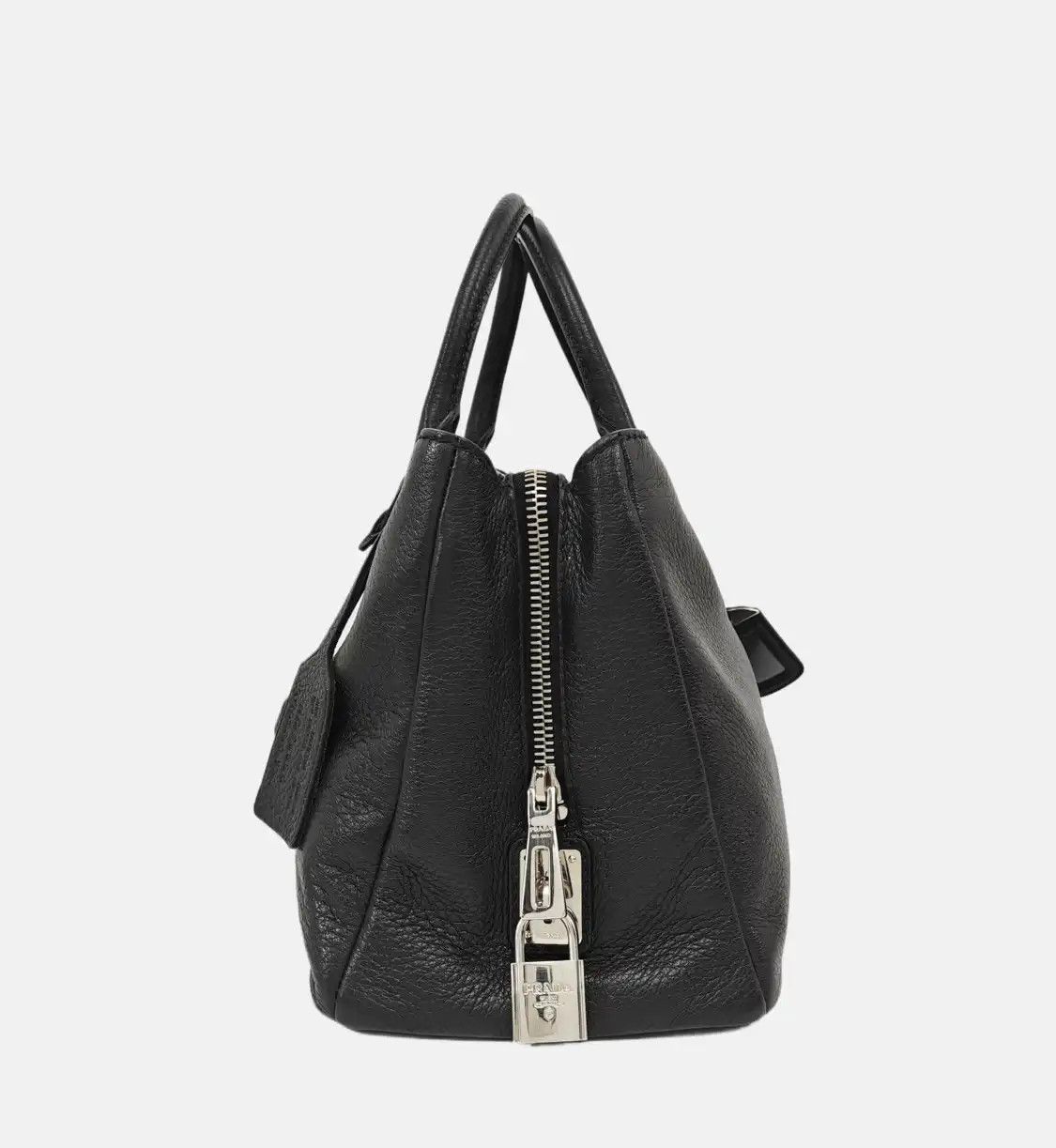 Prada PRADA Vitello black deerskin logo shoulder bag handbag silver hardware detachabl Size ONE SIZE - 4 Thumbnail