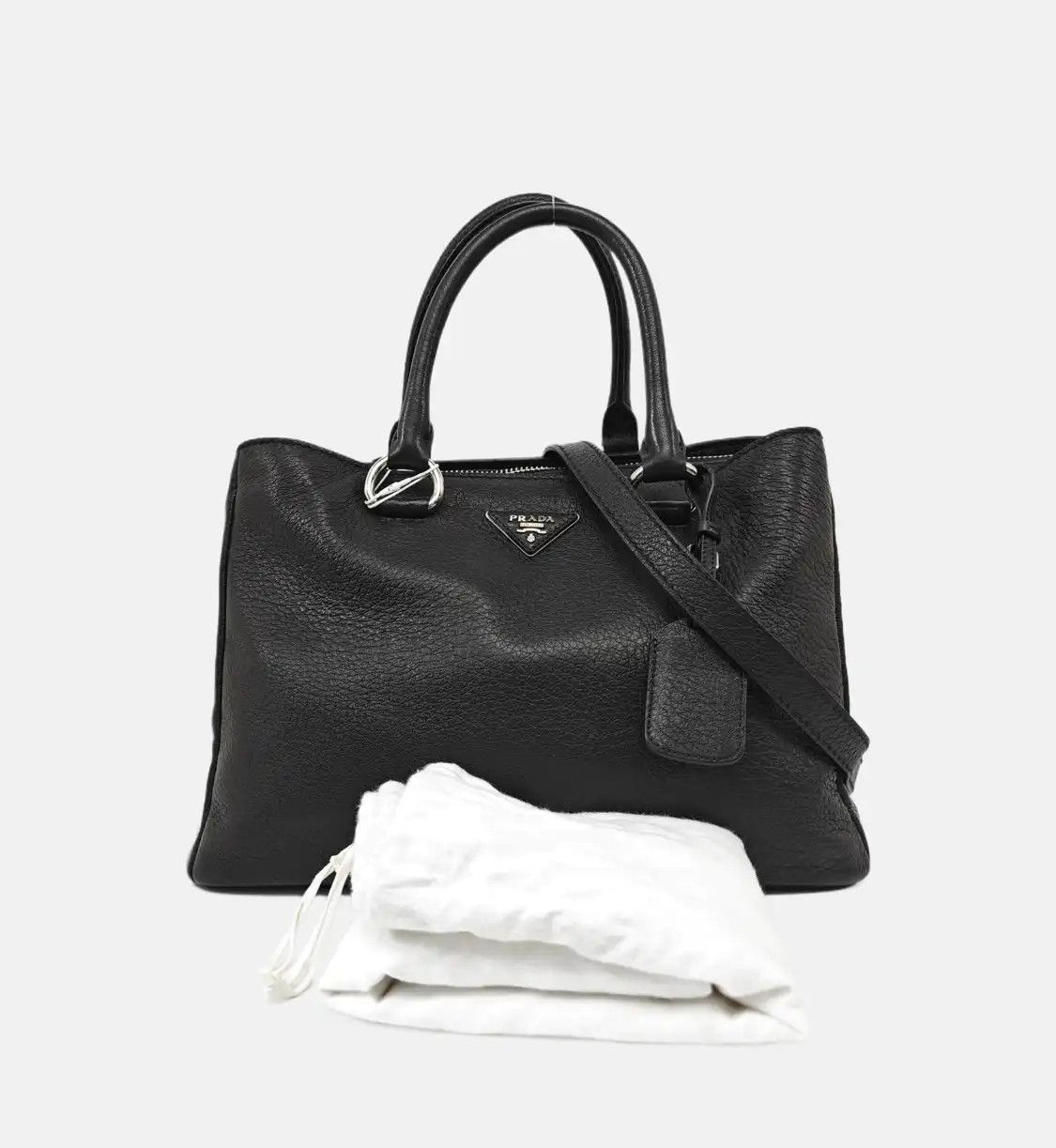 Prada PRADA Vitello black deerskin logo shoulder bag handbag silver hardware detachabl Size ONE SIZE - 8 Thumbnail